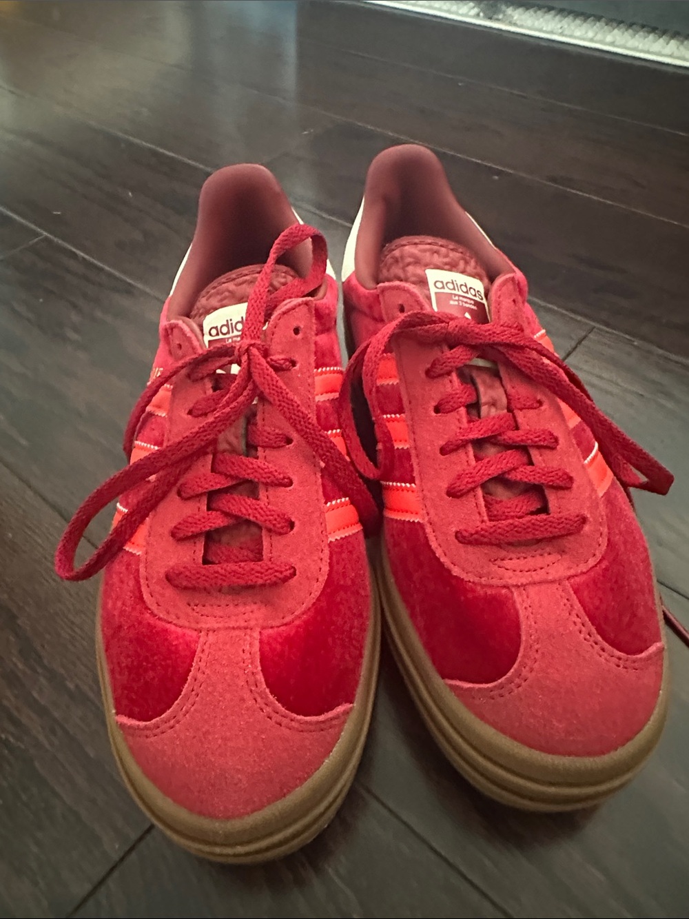 adidas Red Suede Low-Top Sneakers with Gum Sole